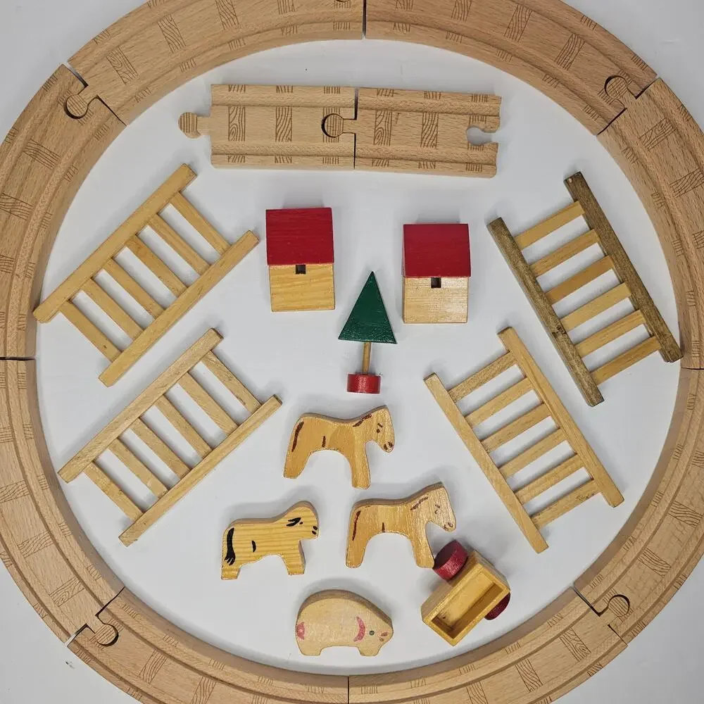 21 Piece Wooden Train Accessories Rails Circus Farm 1960's Vintage Hobby Gift